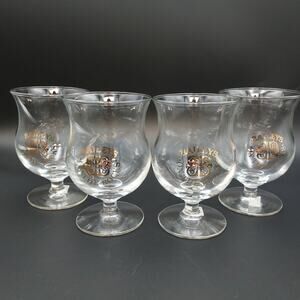 Vintage Baileys Irish Cream Stemmed Glasses Gold Logo 4.5" Made In Ireland Set 4